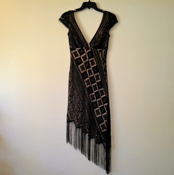 Moda International Dresses & Skirts - Moda International Lace and Fringe cocktail dress